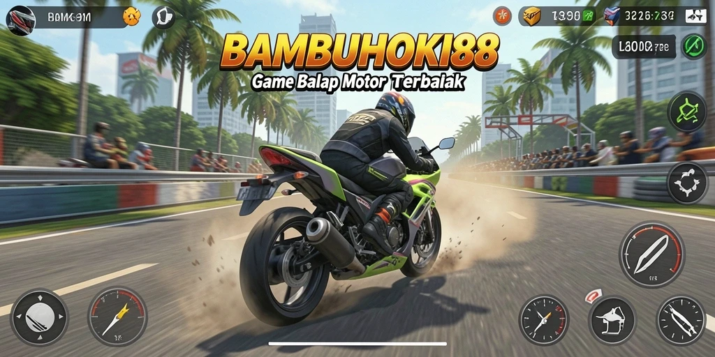Gameplay seru di BAMBUHOKI88 saat balapan motor.
