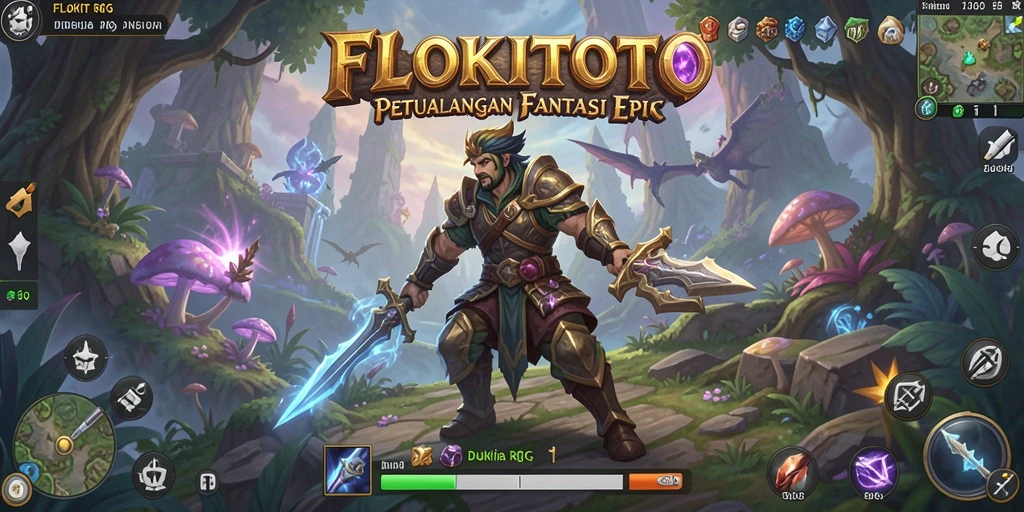 Screenshot utama dari FLOKITOTO menampilkan gameplay RPG yang menyer captivating.
