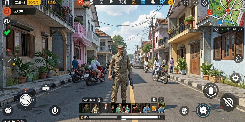 Tangkapan layar utama GX88 menampilkan gameplay simulasi yang realistis dan interaktif.