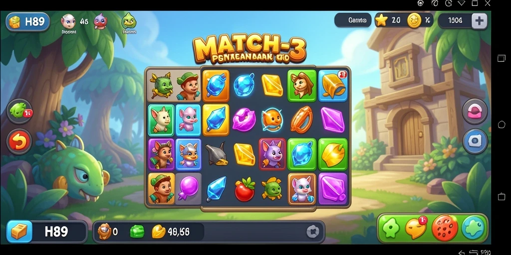 Tampilan gameplay seru H89 dengan elemen Match-3 yang berwarna-warni.