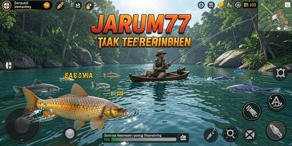 Tampilan gameplay JARUM77 yang menampilkan aksi memancing yang seru.