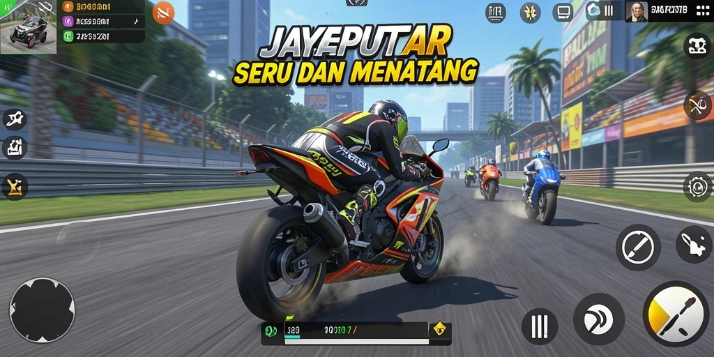 Tampilan gameplay seru dan menegangkan dalam balapan motor.