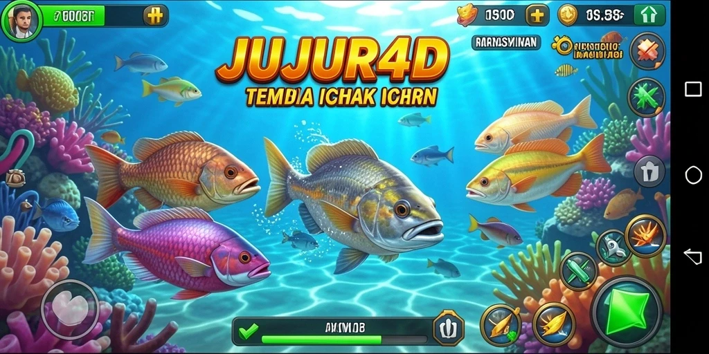 Tampilan gameplay JUJUR4D dengan aksi menembak ikan yang mendebarkan.