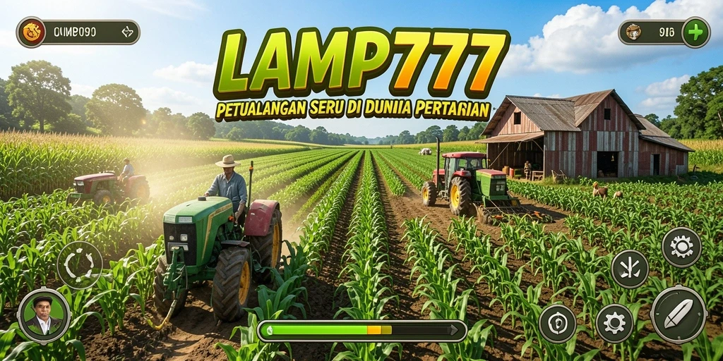 Screenshot utama LAMPU777 menampilkan petualangan seru bertani di ladang yang subur.