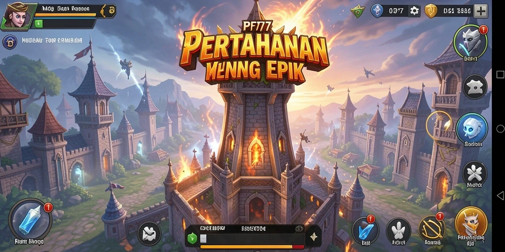 Tampilan gameplay PF777 dengan menara yang siap digunakan dalam pertempuran.