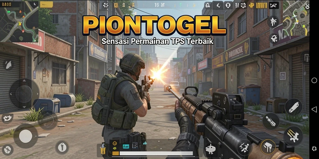 Tampilan utama PIONTOGEL menampilkan aksi seru dalam gameplay TPS.