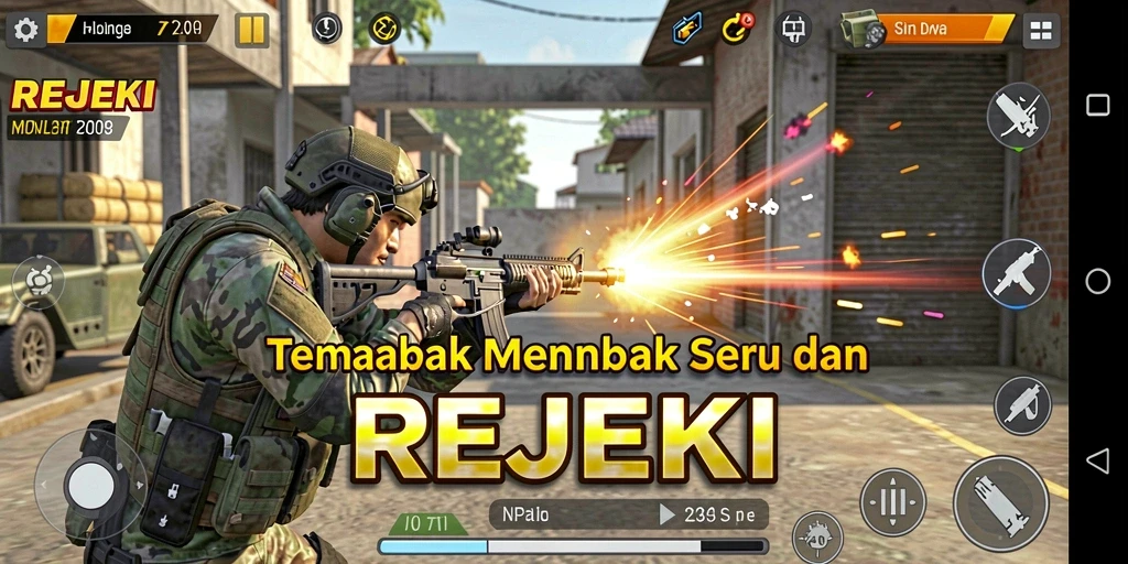 Tangkapan layar gameplay REJEKI yang menunjukkan aksi seru di medan perang TPS.