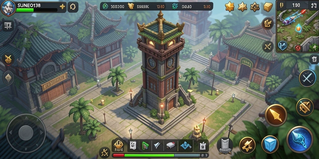 Gameplay seru SUNEO138 dalam pertempuran Tower Defense.