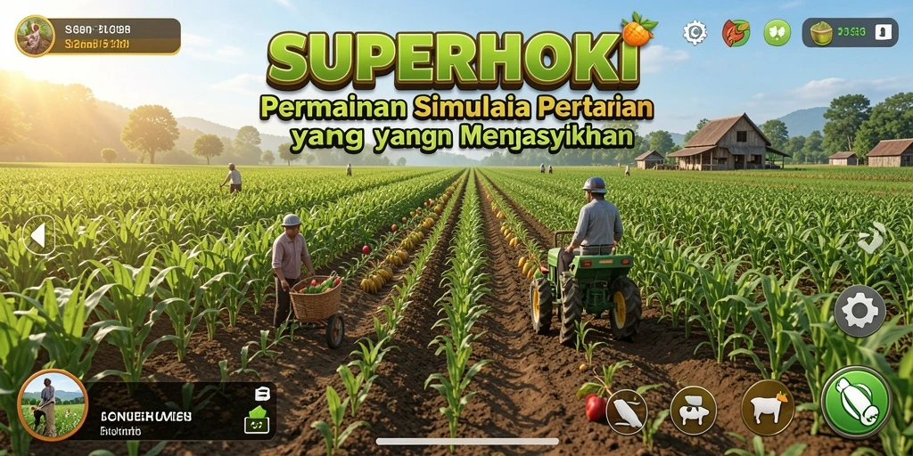 Screenshot gameplay <strong>SUPERHOKI</strong> menampilkan aktivitas bertani yang seru dan interaktif.
