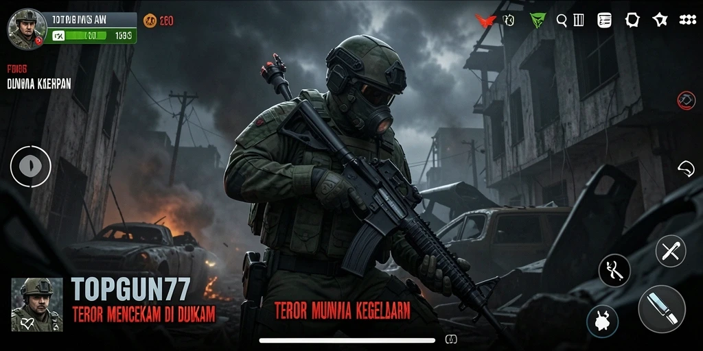 Screenshot dari gameplay menegangkan dalam TOPGUN77 yang penuh dengan ketakutan.