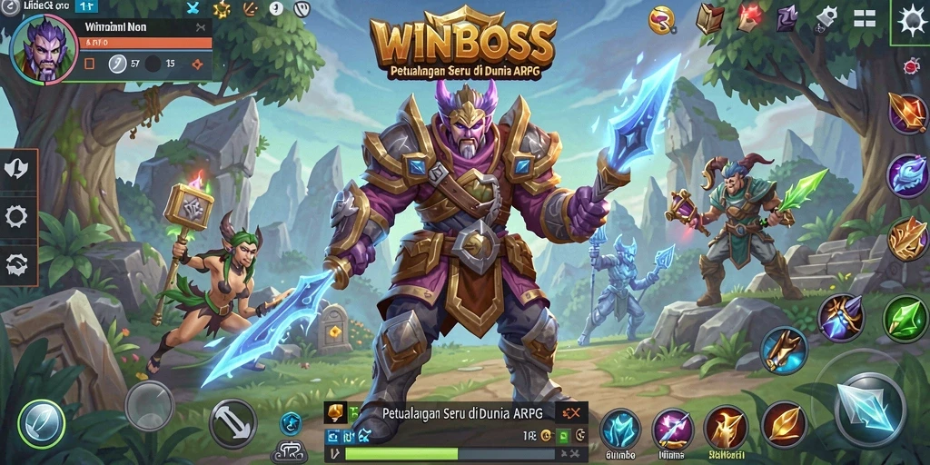 Screenshot WINBOSS menampilkan aksi pertempuran seru dalam game ARPG.