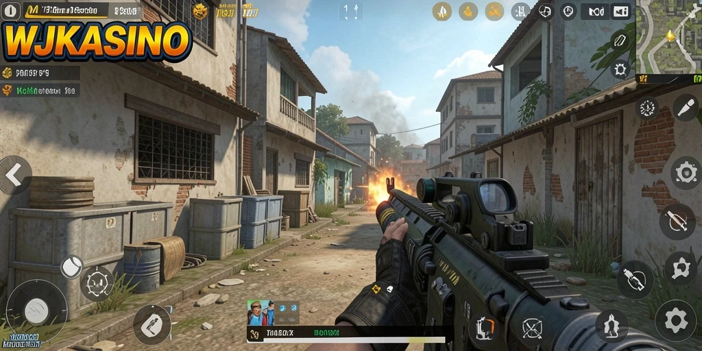 Tampilan gameplay mendebarkan WJKASINO dalam pertempuran FPS.